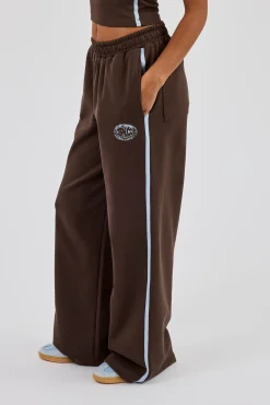 Washed Wide Leg Jogger With Print - Dark Brown