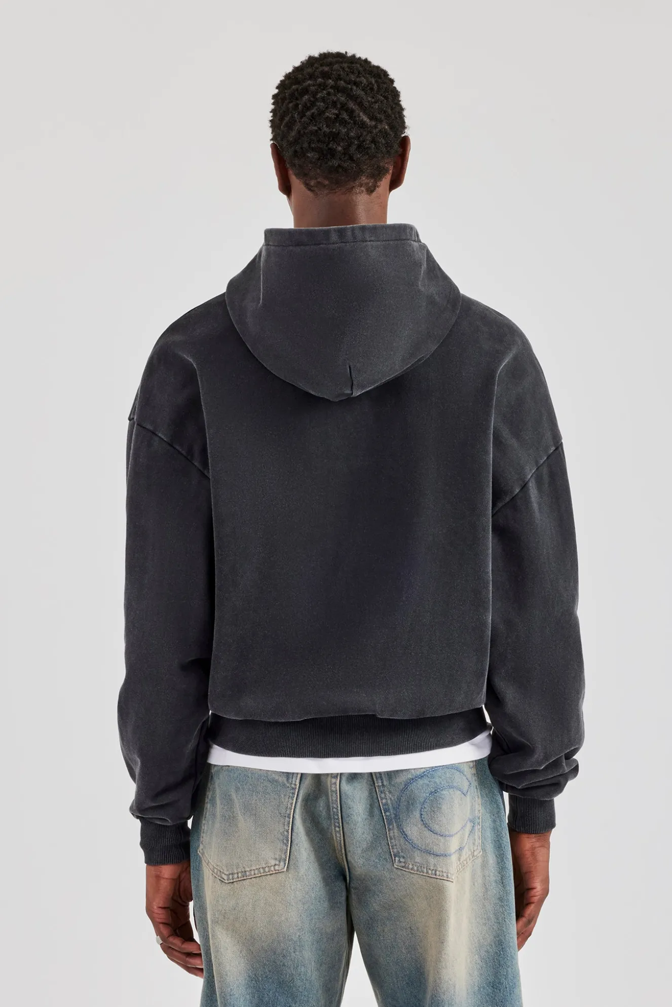 Washed Zip Through Hoodie - Black