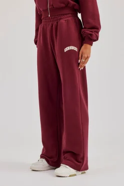 Wide Leg Jogger With Varsity Logo - Berry