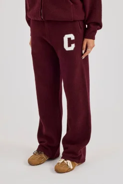 Wide Leg Knitted Jogger - Burgundy
