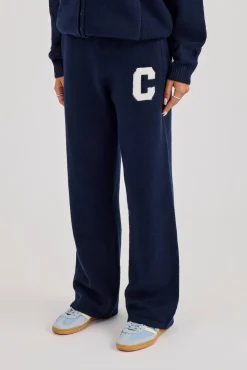 Wide Leg Knitted Jogger - Navy