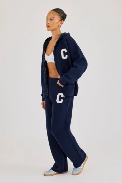 Wide Leg Knitted Jogger - Navy