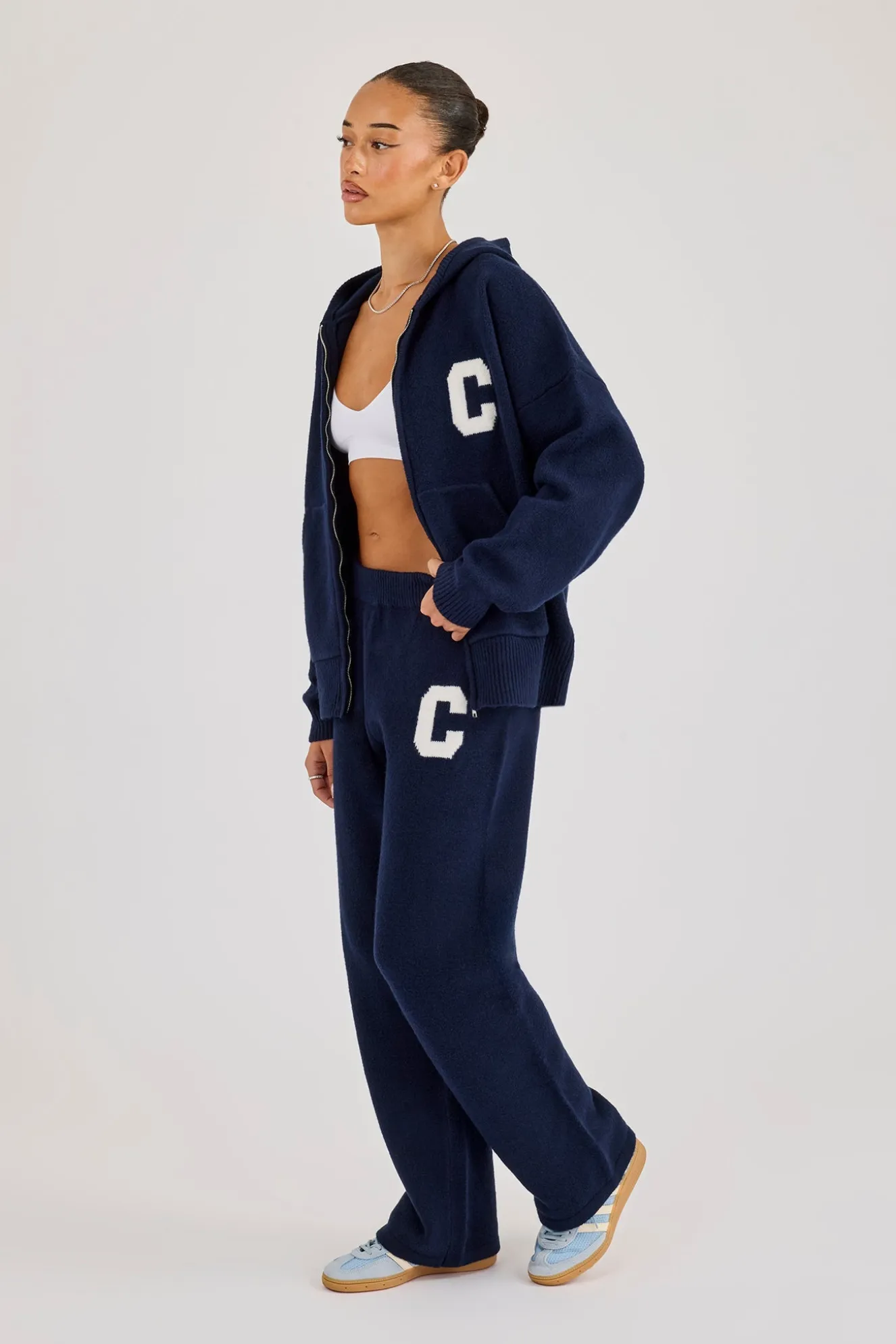 Wide Leg Knitted Jogger - Navy