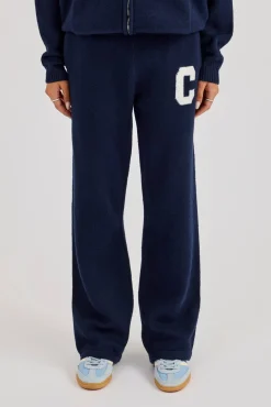Wide Leg Knitted Jogger - Navy