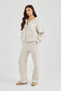 Wide Leg Knitted Jogger - Oatmeal
