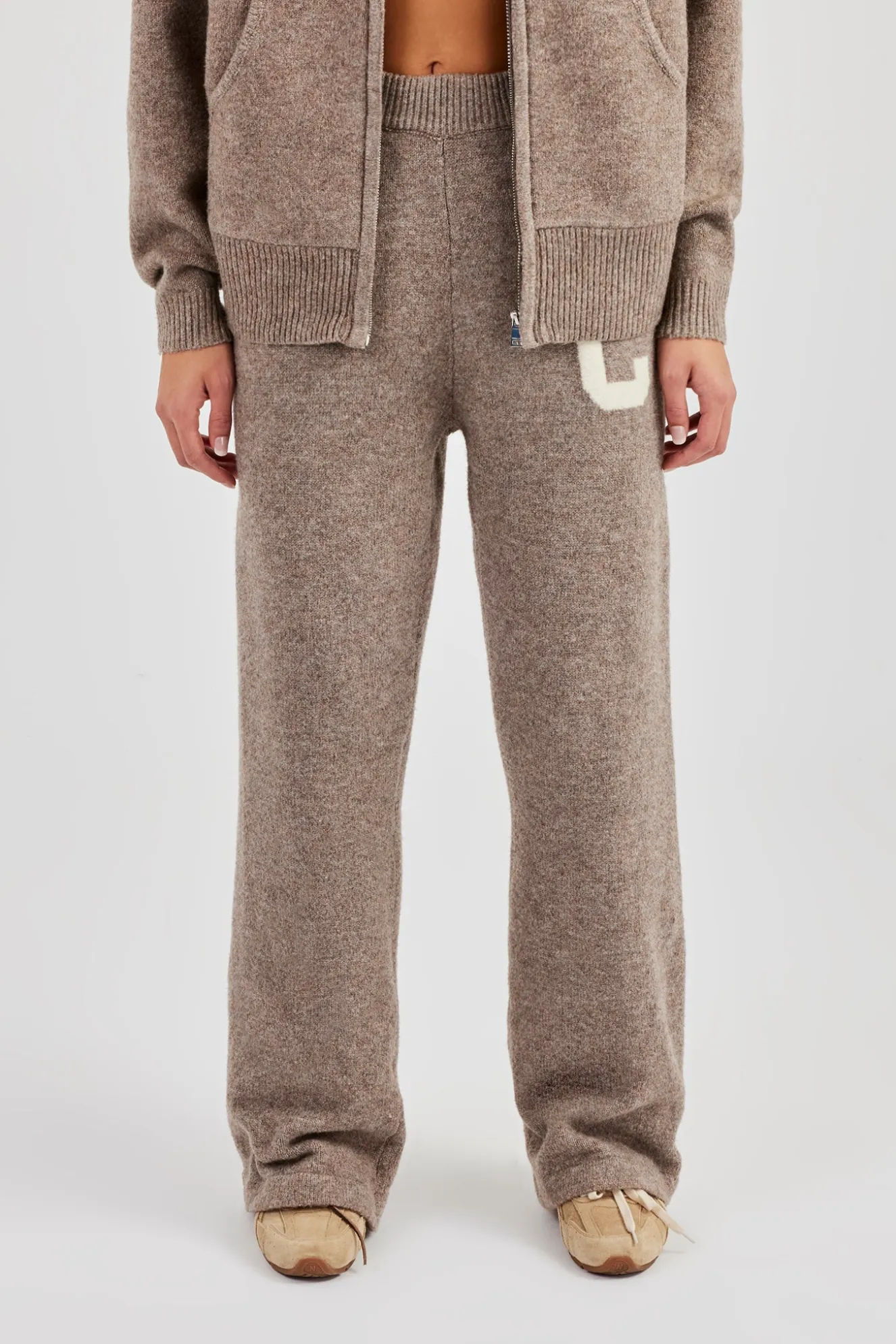 Wide Leg Knitted Jogger - Taupe