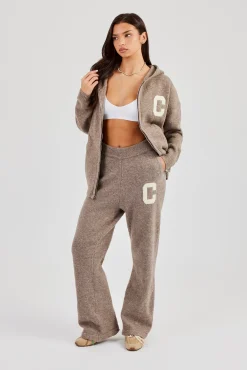 Wide Leg Knitted Jogger - Taupe