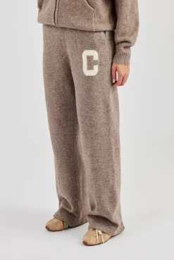 Wide Leg Knitted Jogger - Taupe