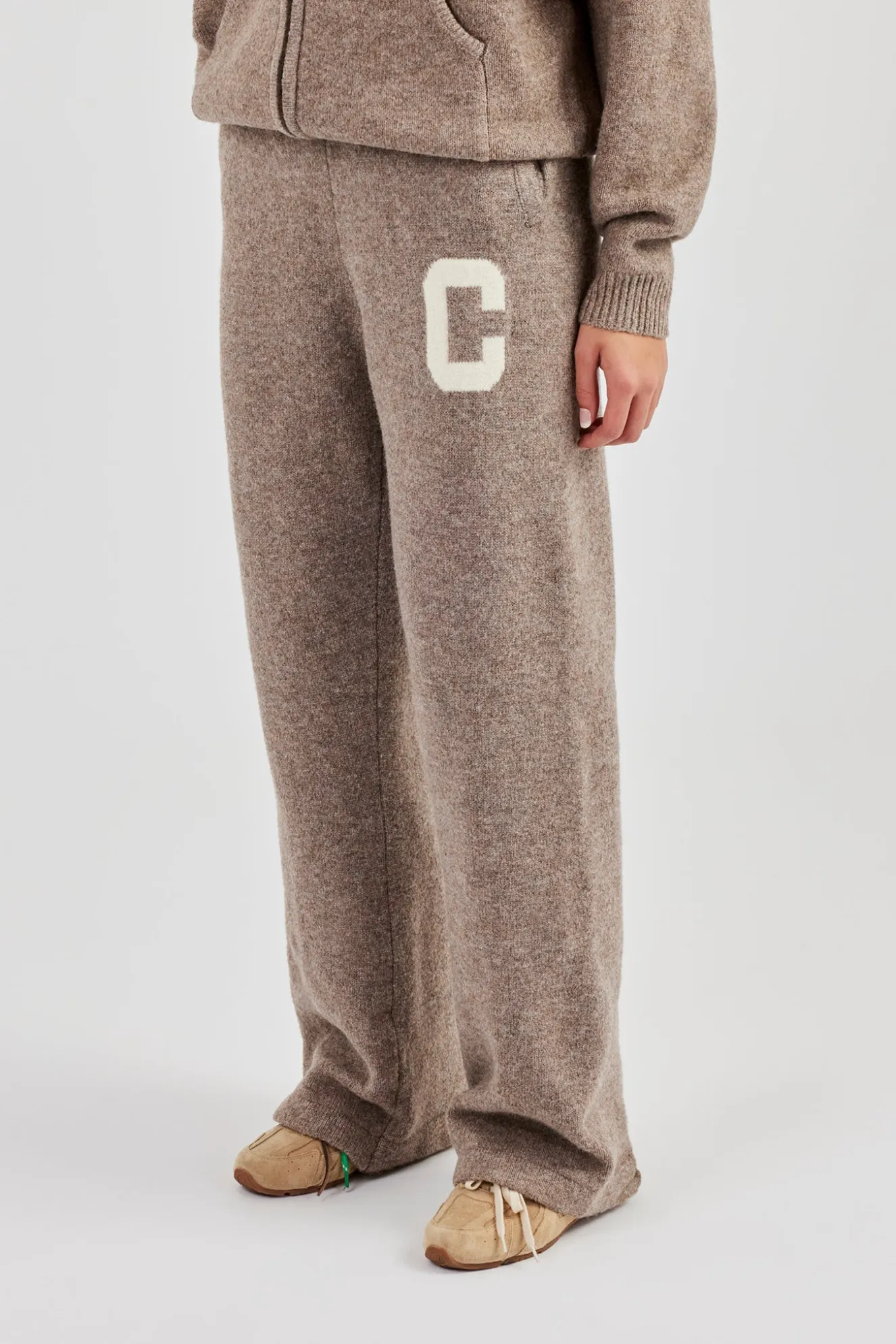 Wide Leg Knitted Jogger - Taupe