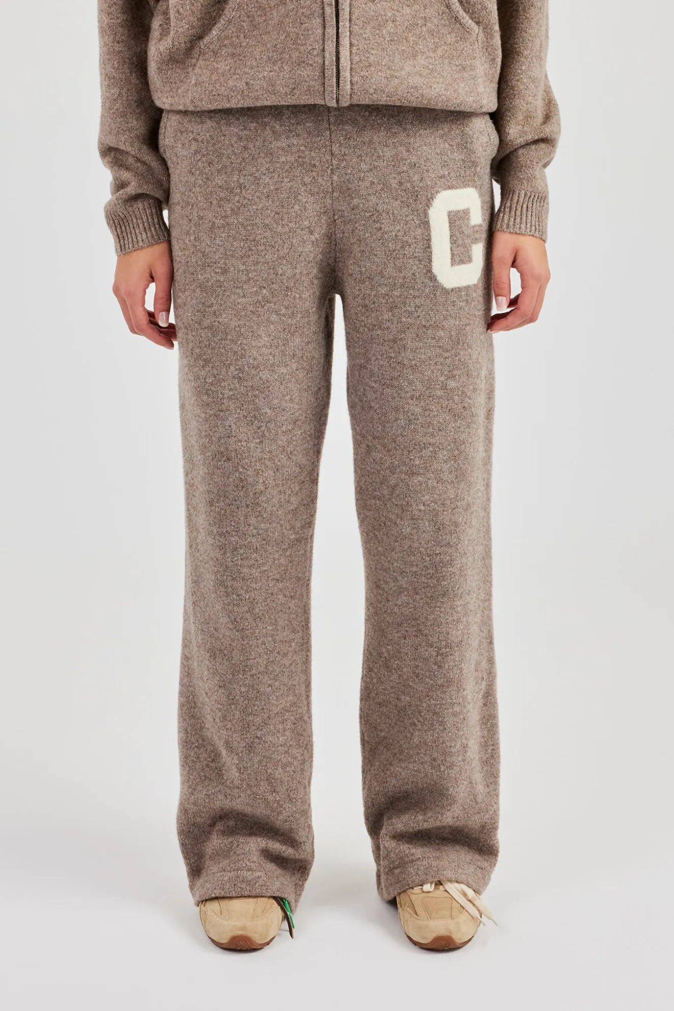 Wide Leg Knitted Jogger - Taupe