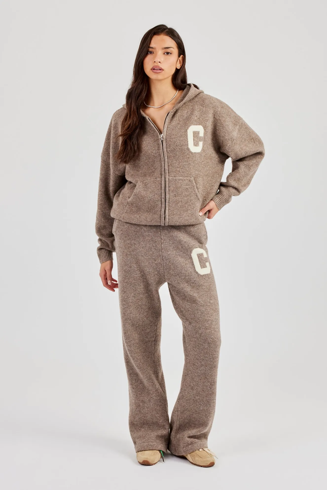 Wide Leg Knitted Jogger - Taupe