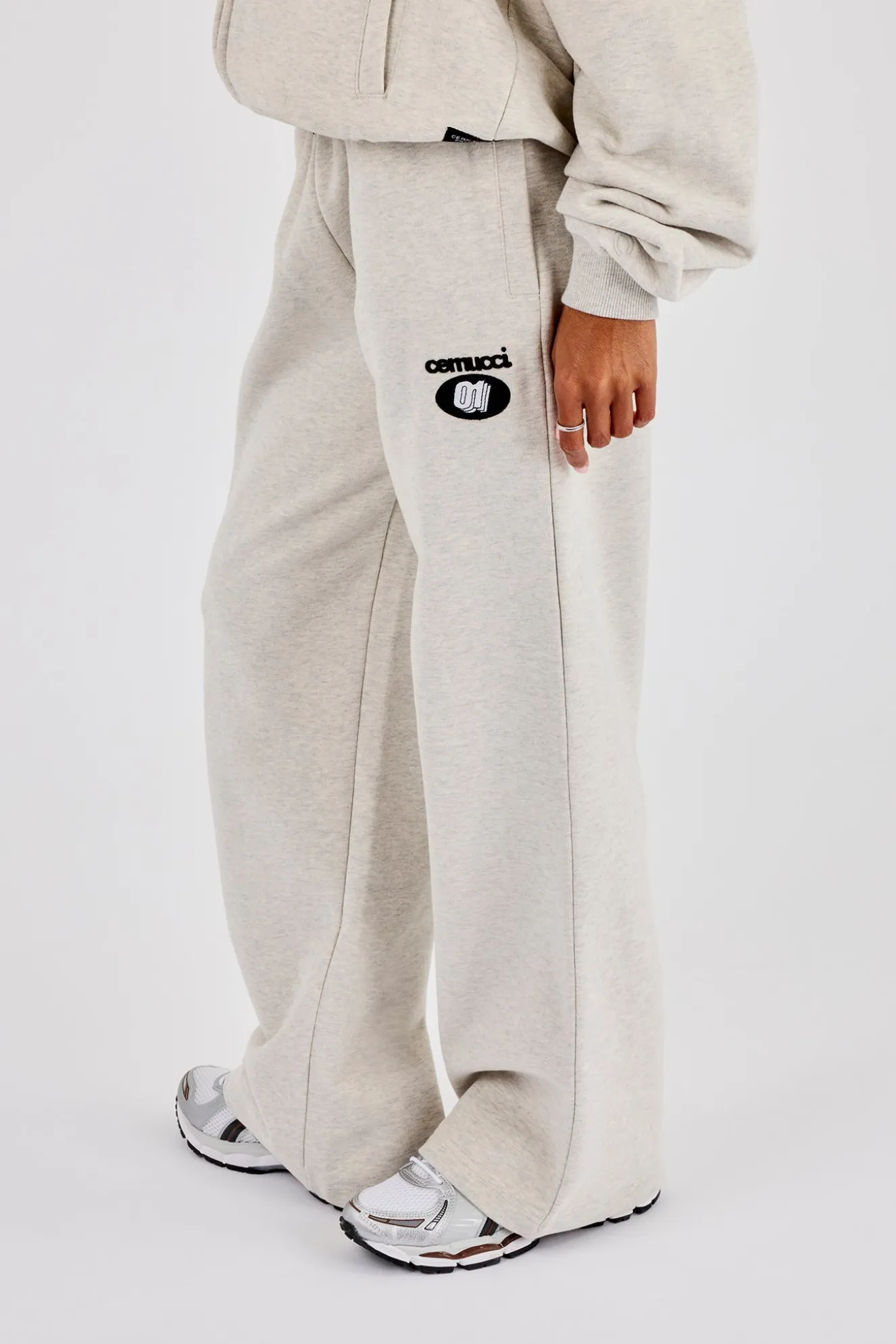 Wide Leg Moto Embroidered Jogger - Ash Grey