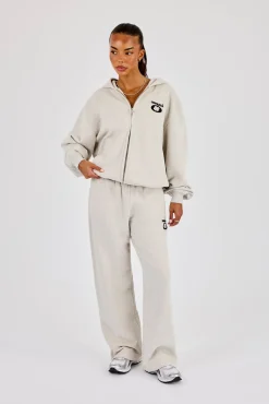 Wide Leg Moto Embroidered Jogger - Ash Grey