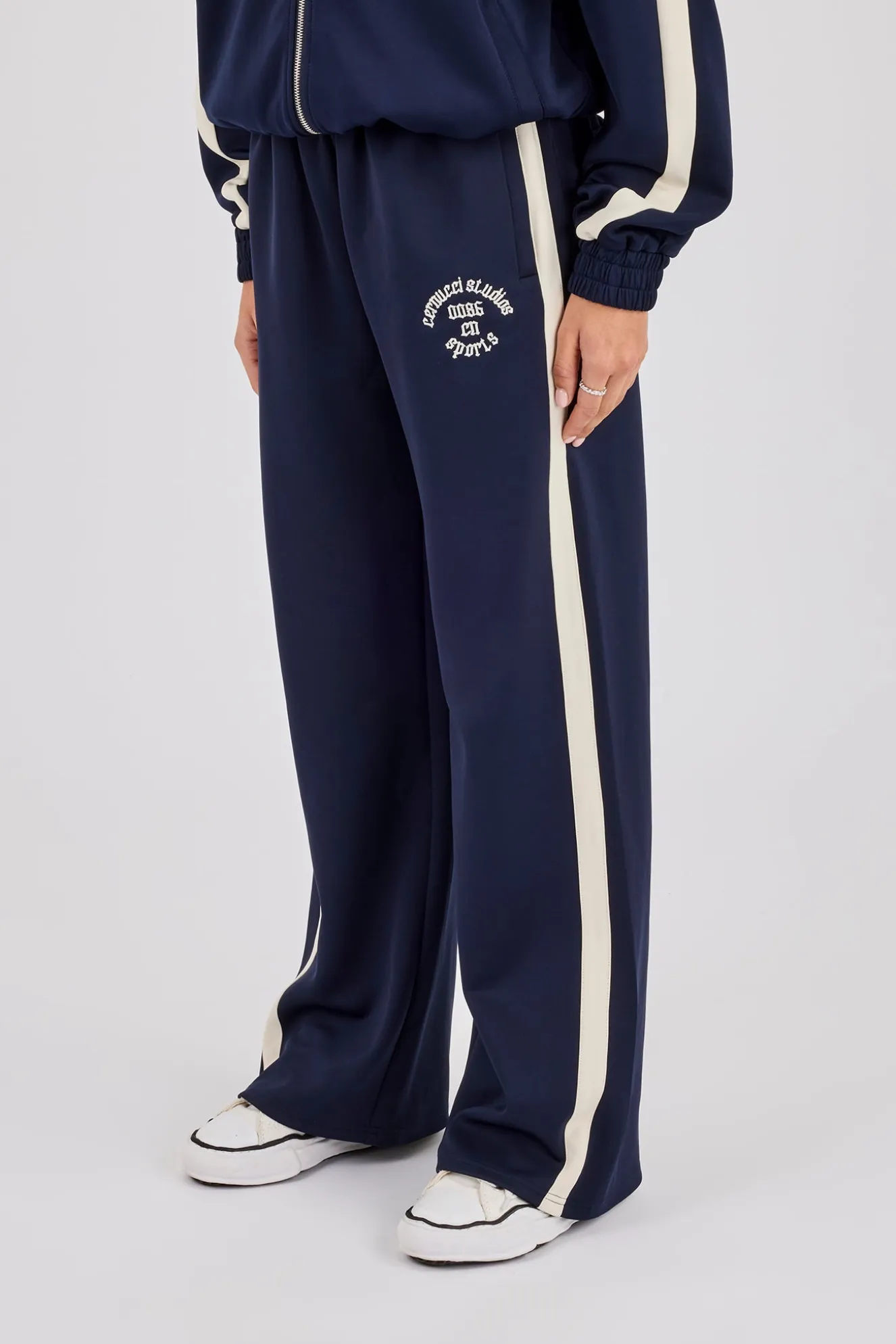 Wide Leg Varsity Panel Trouser - Navy