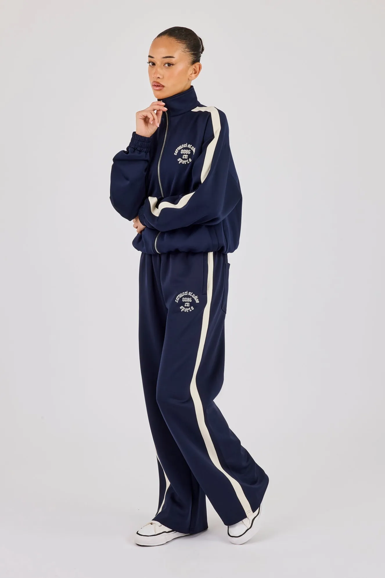 Wide Leg Varsity Panel Trouser - Navy
