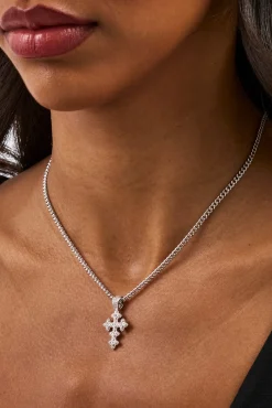 Womens Iced Motif Cross Necklace - 20mm - White