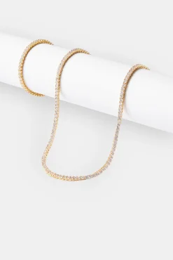 Womens 3mm Tennis Chain & Bracelet - Gold
