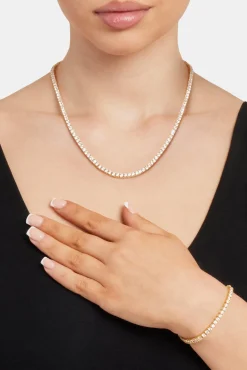 Womens 3mm Tennis Chain & Bracelet - Gold