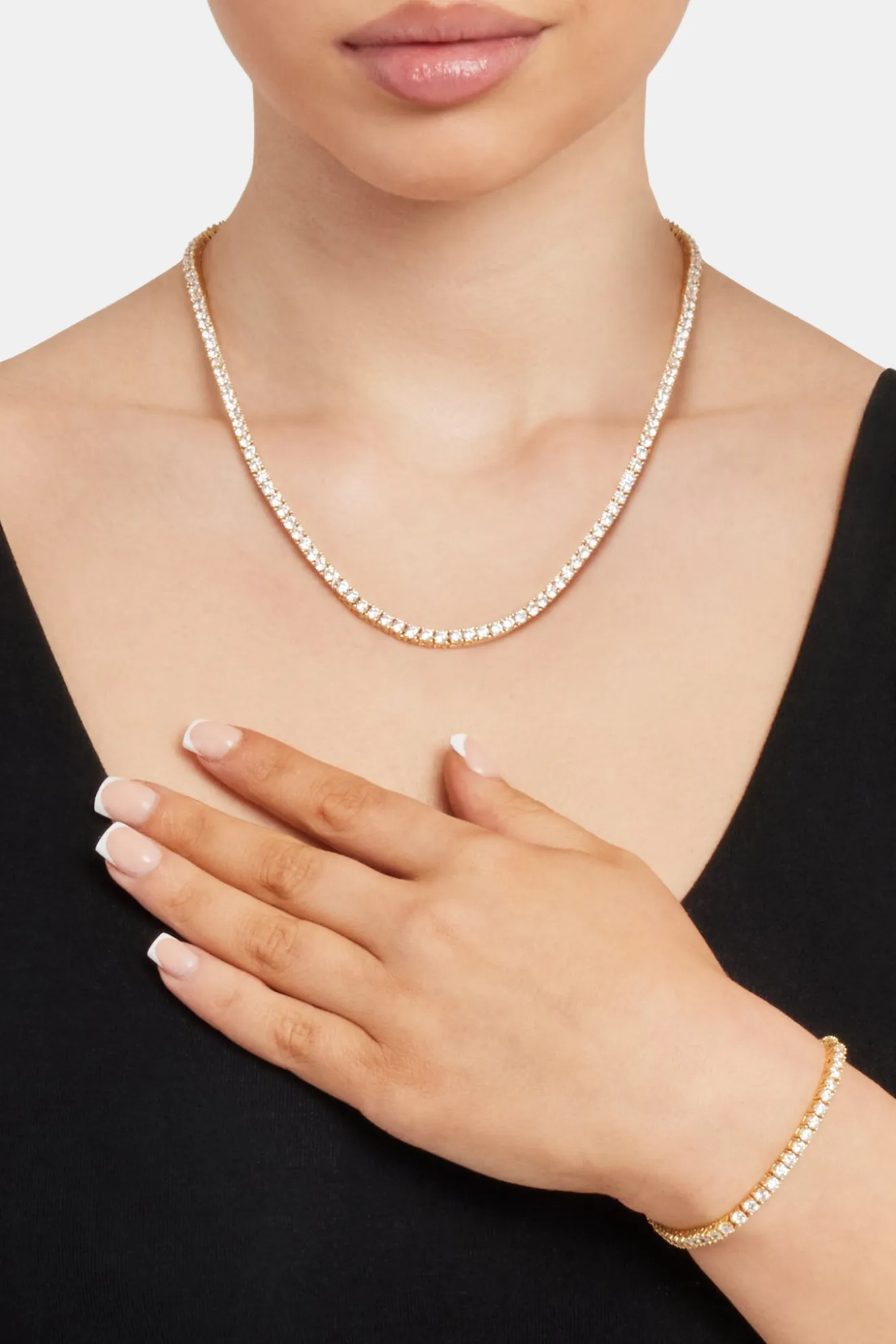 Womens 3mm Tennis Chain & Bracelet - Gold