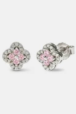 Womens Motif Cross Stud Earrings - 8mm - White