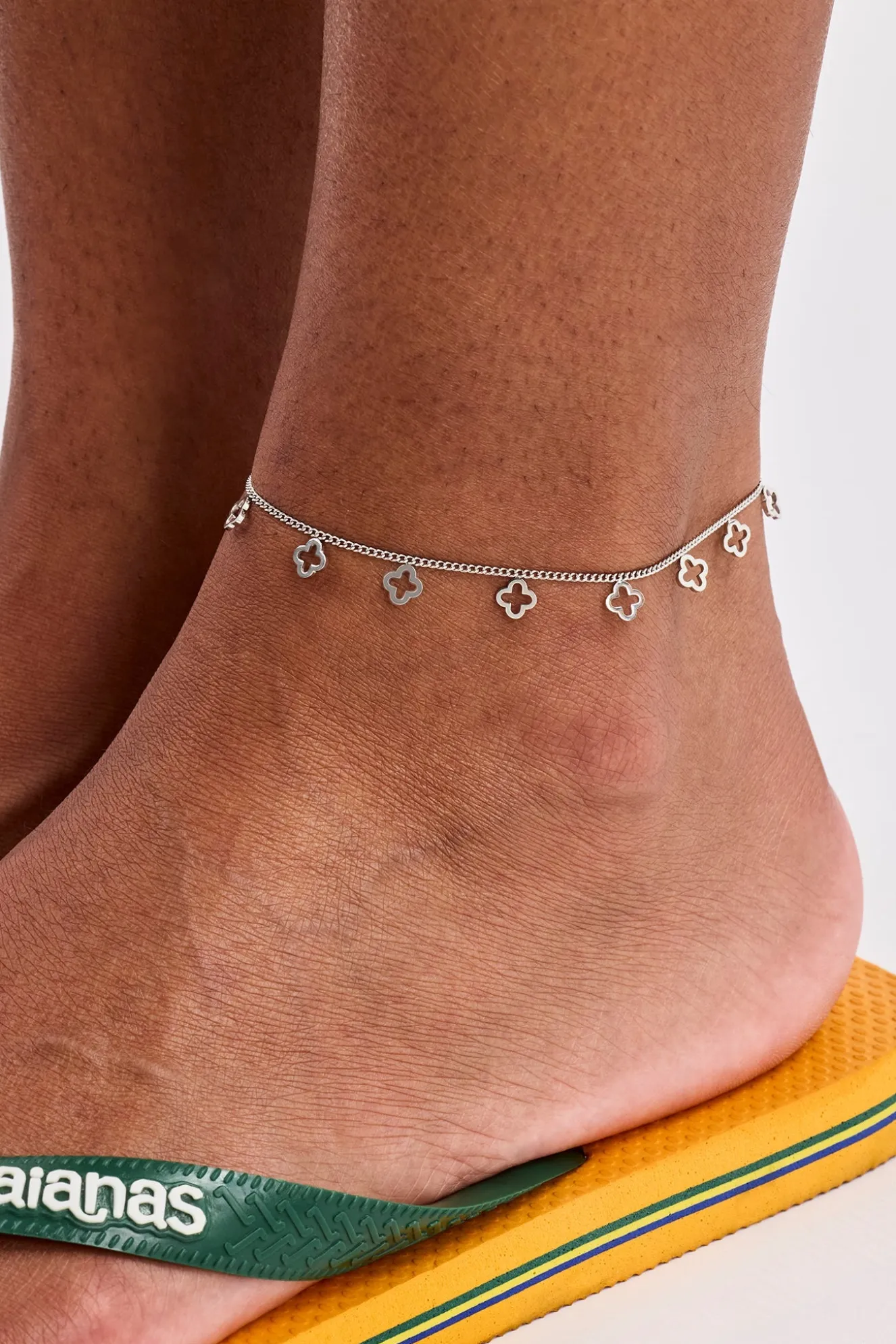 Womens Multi Motif Anklet - 6mm - White