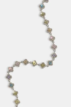 Womens Multi Motif Cross Stone Chain - 8mm - White