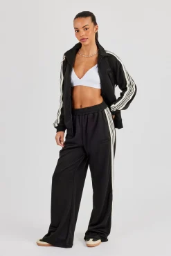 Womens Poly Smooth Taping Track Top & Track Pant - Black