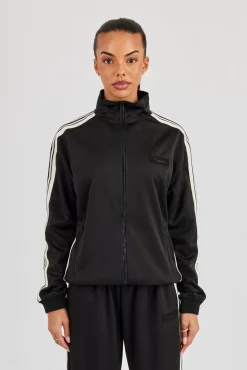 Womens Poly Smooth Taping Track Top - Black
