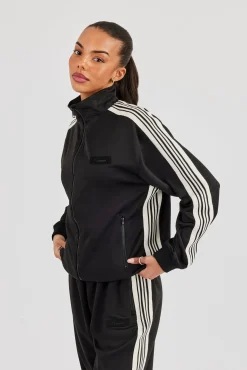 Womens Poly Smooth Taping Track Top - Black
