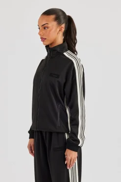 Womens Poly Smooth Taping Track Top - Black