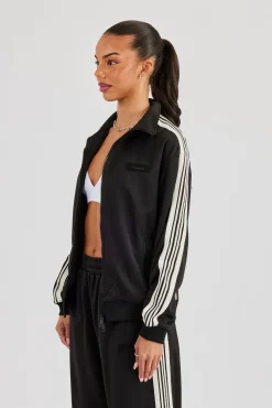 Womens Poly Smooth Taping Track Top - Black