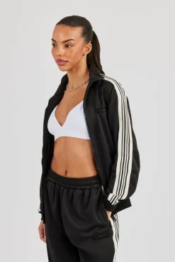Womens Poly Smooth Taping Track Top - Black
