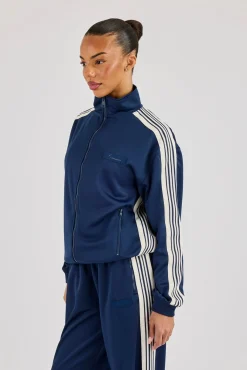 Womens Poly Smooth Taping Track Top - Navy Blue