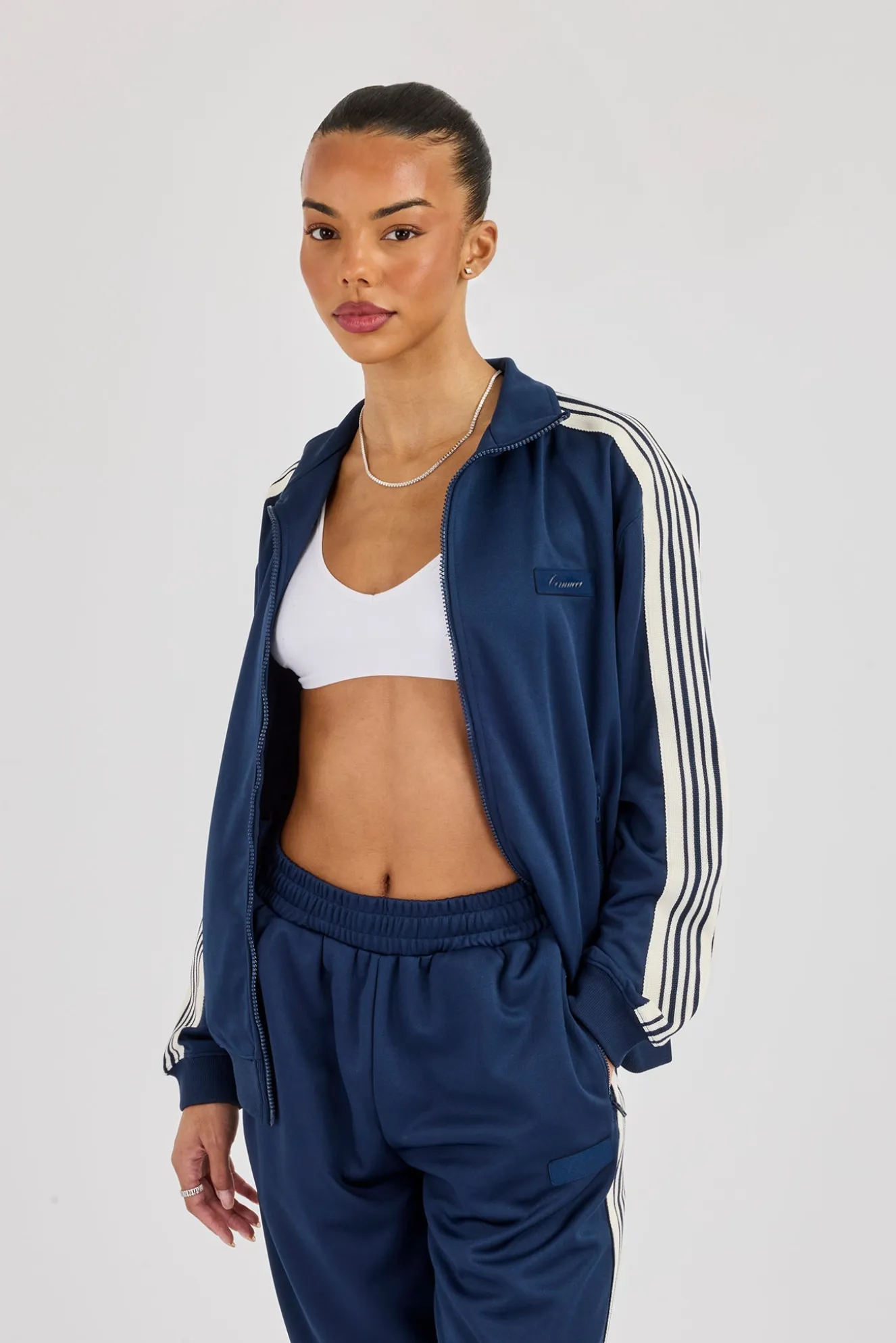 Womens Poly Smooth Taping Track Top - Navy Blue