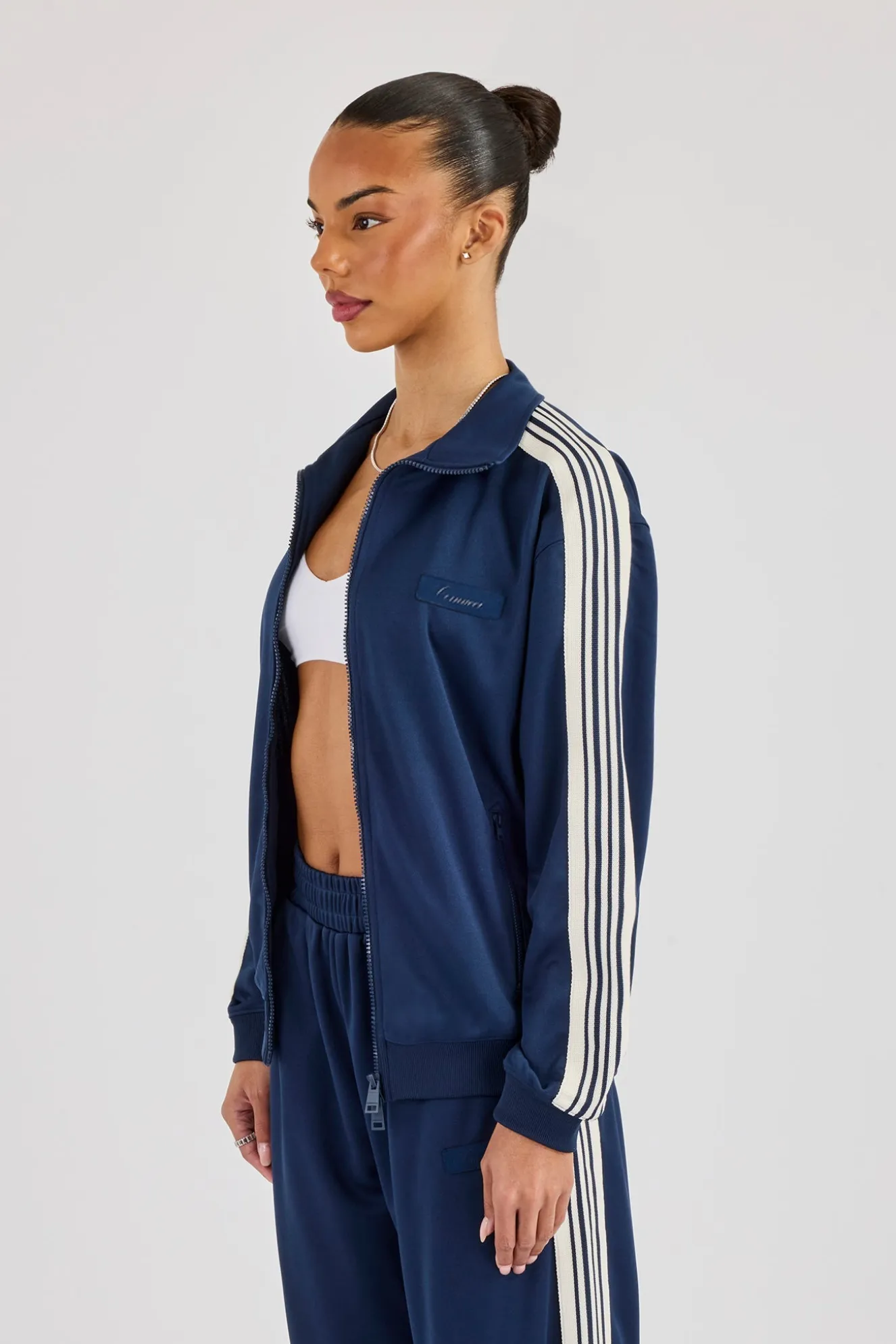 Womens Poly Smooth Taping Track Top - Navy Blue