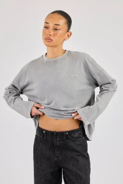 Womens Washed Long Sleeve T-Shirt - Ash Grey