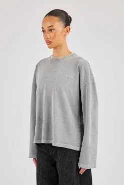Womens Washed Long Sleeve T-Shirt - Ash Grey