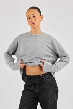 Womens Washed Long Sleeve T-Shirt - Ash Grey