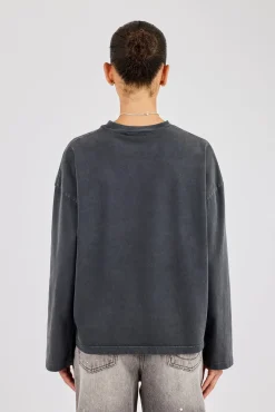 Womens Washed Long Sleeve T-Shirt - Charcoal