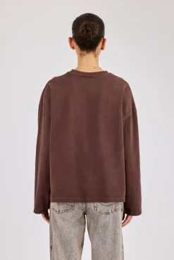 Womens Washed Long Sleeve T-Shirt - Chocolate