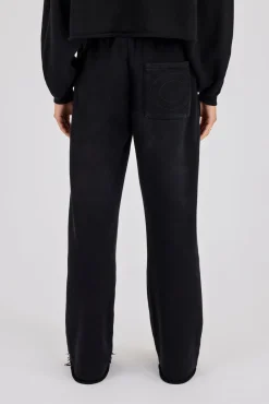 Womens Washed Wide Leg Jogger - Black