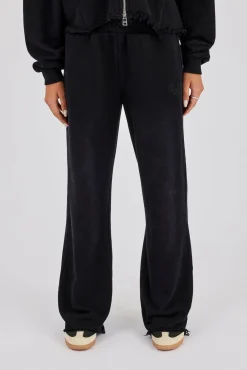 Womens Washed Wide Leg Jogger - Black