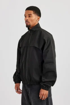 Zip Front High Build Funnel Neck Jacket - Black