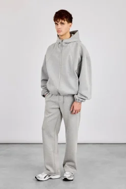 Zip Hooded Panelled Scuba Jacket & Relaxed Scuba Trouser - Grey