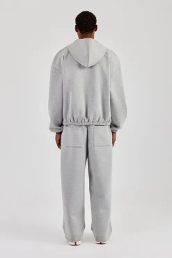 Zip Hooded Panelled Scuba Jacket & Wide Leg Trouser - Grey