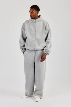 Zip Hooded Panelled Scuba Jacket & Wide Leg Trouser - Grey