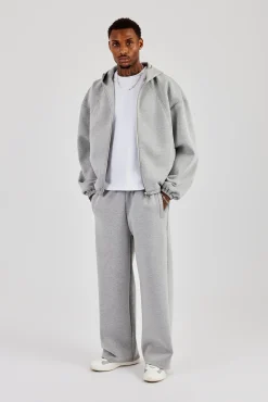 Zip Hooded Panelled Scuba Jacket & Wide Leg Trouser - Grey