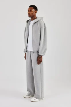 Zip Hooded Panelled Scuba Jacket & Wide Leg Trouser - Grey