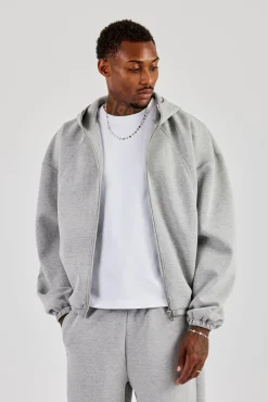 Zip Hooded Panelled Scuba Jacket