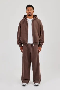 Zip Hoodie & Baggy Fit Jogger - Coffee